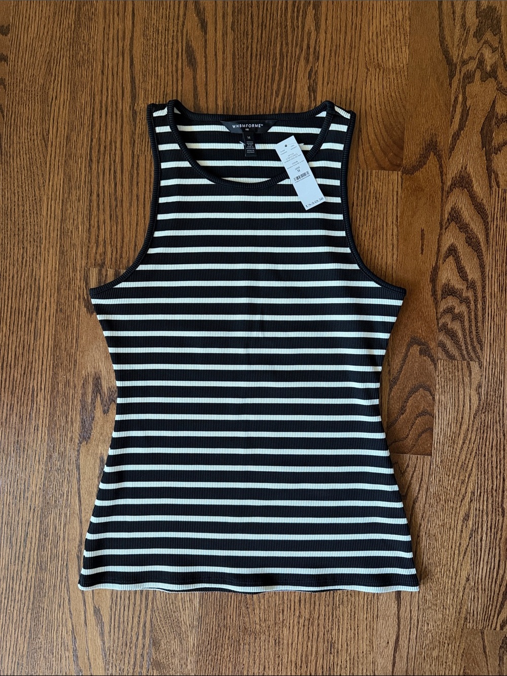 WHBM Black and White Striped Ribbed Tank